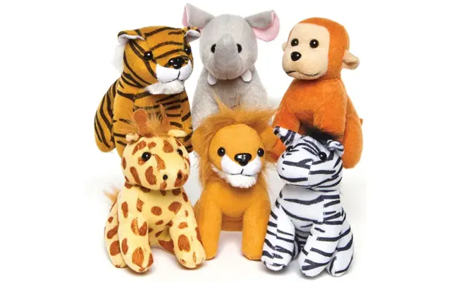 Jungle Animal Plush Toys Pack Of 6 6 Assorted Animal Designs Including Giraffe & Elephant - Soft & Sensory Toys