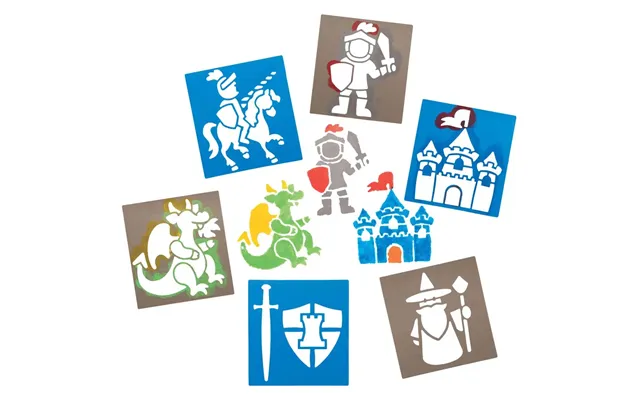 Knight Stencils Pack Of 8 Art Supplies, Art Materials 2 Stencil Colours - Blue & Grey