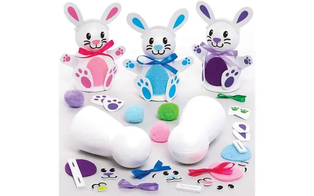 Make A Bunny Kits Pack Of 4 Easter Crafts For Kids, 4 Colours - Green, Blue, Pink & Purple, Polystyrene & Foam
