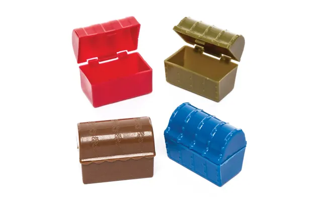 Mini Treasure Chests Pack Of 8 Pocket Money Toys 4 Assorted Colours - Red, Blue, Green & Brown