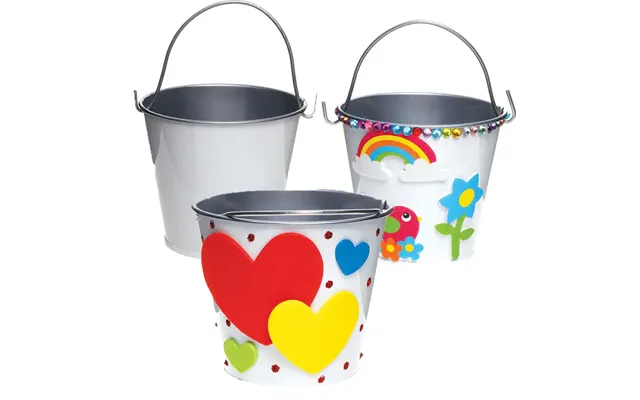 Mini White Tin Buckets Pack Of 5 Craft Storage 1 Colour - White