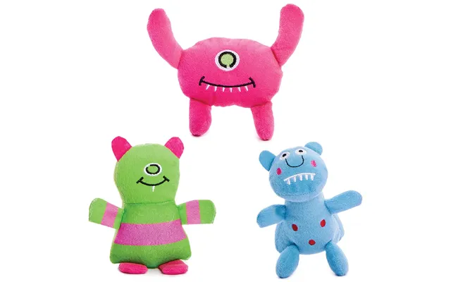 Monster Plush Toys Pack Of 3 Halloween Toys 3 Assorted Colours - Green, Pink & Blue
