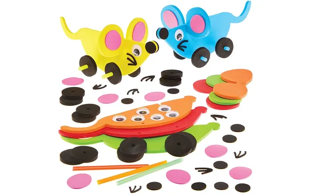 Mouse Push Along Kits Pack Of 5 5 Assorted Colours - Green, Red, Orange, Blue & Yellow