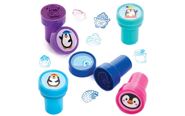 Penguin Self-inking Stampers Pack Of 10 Small Toys 5 Assorted Ink Colours - Light Blue, Dark Blue, Pink, Purple & Teal product image