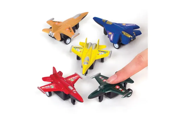 Plane Pull Back Racers Pack Of 6 Pocket Money Toys 5 Assorted Colours - Blue, Yellow, Red, Orange & Black