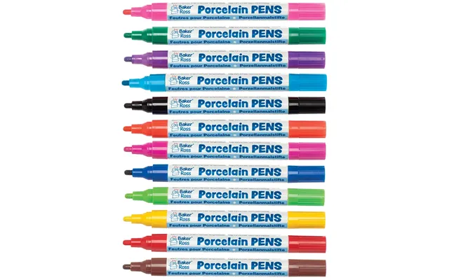 Porcelain Paint Pens Bumper Pack Packs A B 12 Assorted Colours - Broad Tip