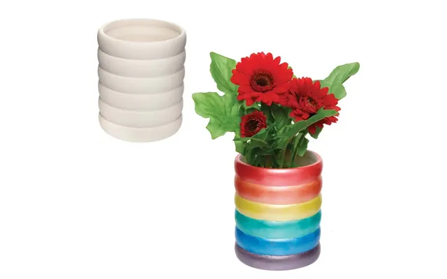 Rainbow Ceramic Flowerpots Box Of 2 Design Your Own Ribbed Plant Pot - 12cm X 10cm X 8