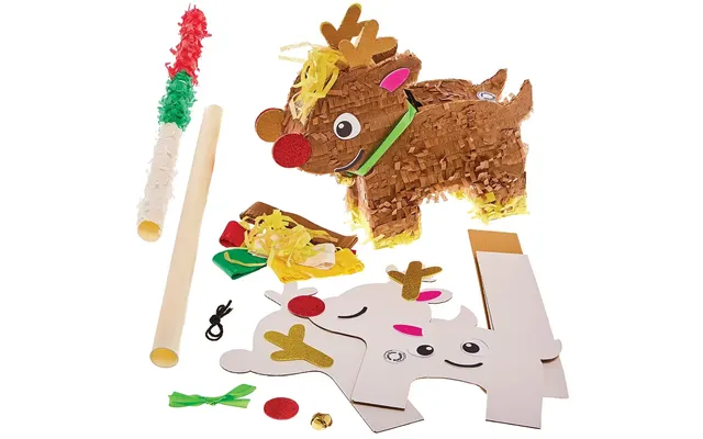 Reindeer Pinata Kit Each 6 Assorted Colour Strips - Red, Green, White, Brown, Yellow & Gold