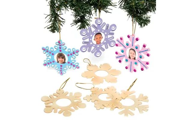 Snowflake Wooden Photo Decorations Pack Of 8 Christmas Crafts