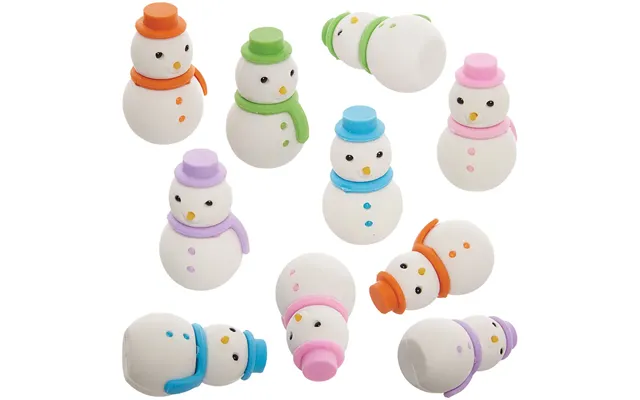 Snowman Erasers Pack Of 10 5 Assorted Colours - Pink, Orange, Green, Blue & Purple product image
