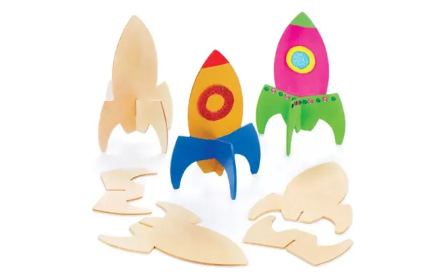 Stand-up Wooden Rockets Pack Of 6 Decoration Craft Kits - Assembled Size Approx