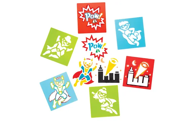 Star Superhero Stencils Pack Of 6 Art Supplies, Art Materials 2 Stencil Colours - Red & Green