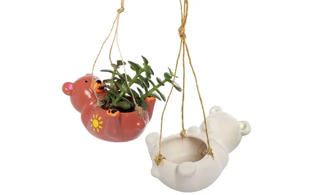 Teddy Bear Hanging Ceramic Flowerpots Box Of 2 Nature Craft Kits