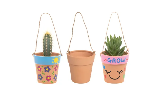 Terracotta Hanging Flowerpots Pack Of 4 Jute String Included - 8cm X 8cm
