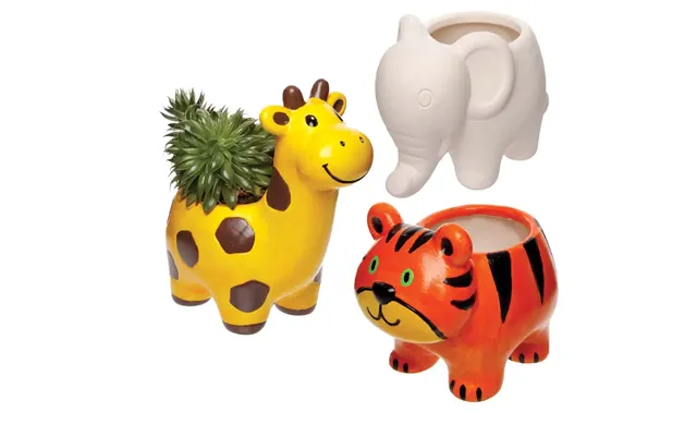 Tiger - Giraffe & Elephant Ceramic Flowerpots Box Of 3 Ceramic Painting