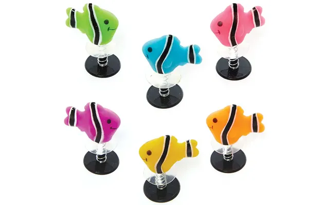 Tropical Fish Jump-ups Pack Of 6 Pocket Money Toys 6 Assorted Colours - Orange, Yellow, Green, Blue, Pink & Purple
