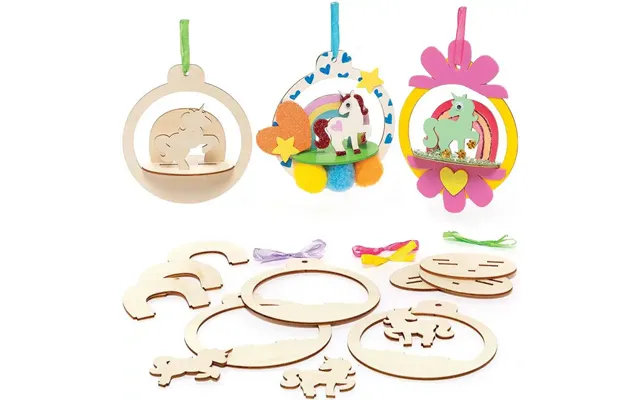 Unicorn Wooden 3d Scene Kits Pack Of 5 Art Craft Kits 5 Assorted Ribbon Colours - Pink, Green, Purple, Blue & Yellow