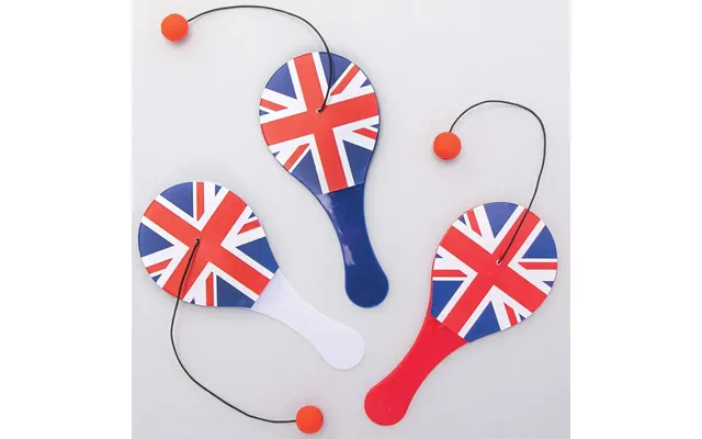 Union Jack Paddle Balls Pack Of 6 Party Bag Toys Fillers - 3 Assorted Designs