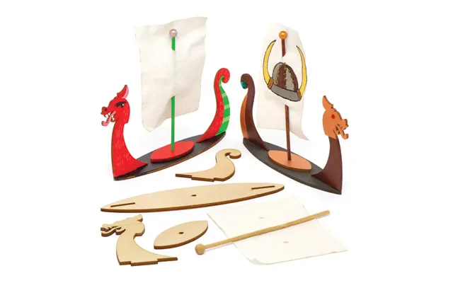 Viking Wooden Longboat Kits Pack Of 3 Assembled Height 17cm - Fabric Sail Included