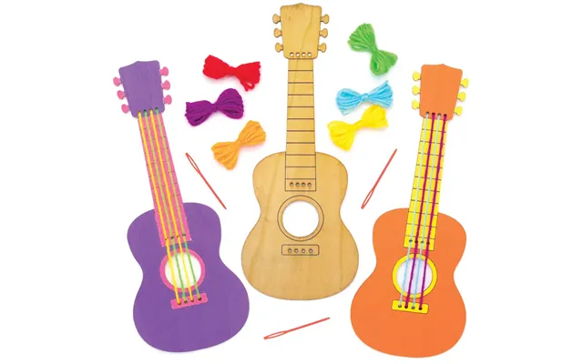 Wooden Guitar Kits Pack Of 3 Art Craft Kits - 6 Assorted Thread Colours