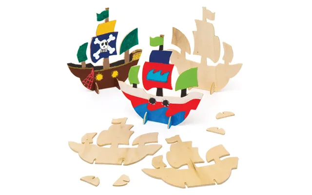 Wooden Stand-up Pirate Ships Pack Of 6 Decoration Craft Kits