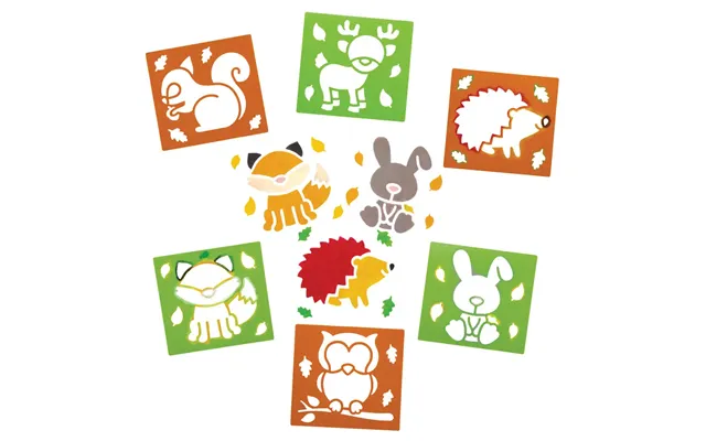 Woodland Animal Stencils Pack Of 6 Art Supplies, Art Materials 2 Stencil Colours - Brown & Green