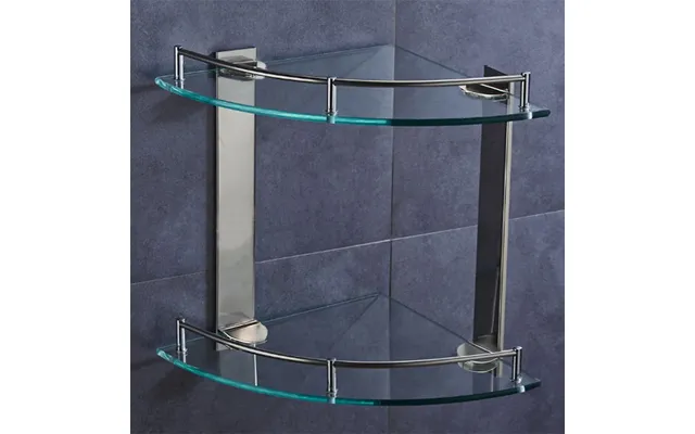 2-tier Corner Shower Caddy With Tempered Glass Panel 25x25cm