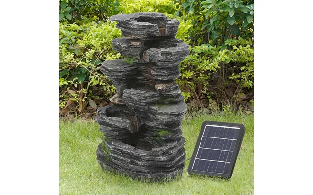 5 Tier Bowl Outdoor Solar Powered Water Fountain Rockery Decor With Led Light