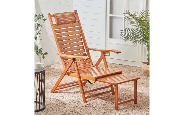Bamboo Foldable Recliner Lounge Chair With Footrest With Retractable Footrest