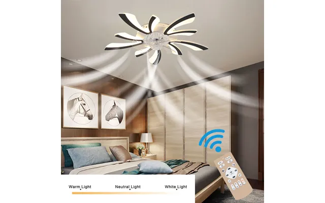 Black Creative Ceiling Fan With Led Stepless Dimming Light