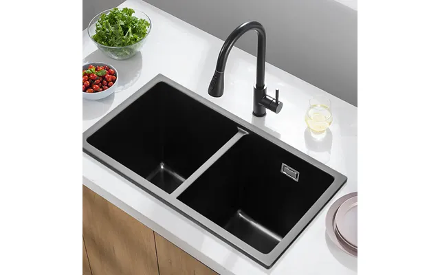 Black Quartz Double Bowl Undermount Kitchen Sink