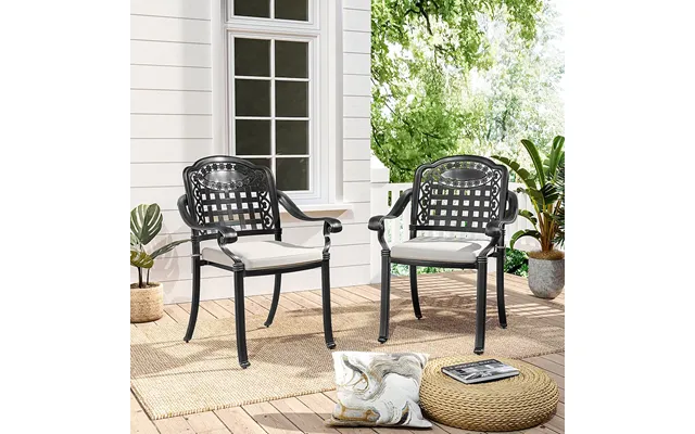 Black Set Of 2 Outdoor Dining Chairs With Cushions