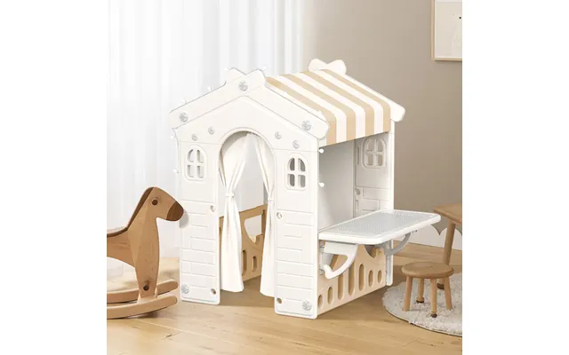 Coffee Plastic Kids Playhouse Portable Game Cottage With Curtain