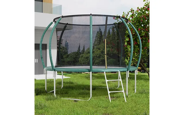 Dark Green 14ft Outdoor Enclosure Trampoline With Ladder