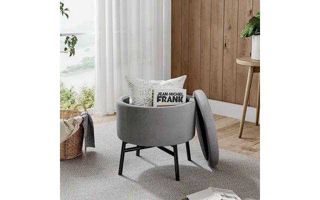 Gray Velvet Ottoman With Metal Legs