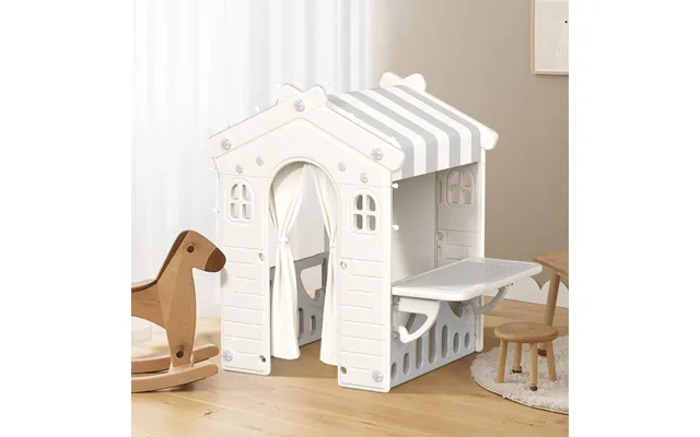 Grey Plastic Kids Playhouse Portable Game Cottage With Curtain