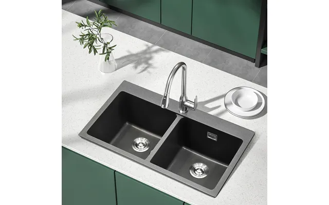 Grey Quartz Undermount Kitchen Sink Double Bowl