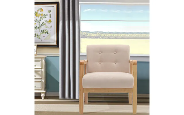 Modern Linen Fabric Buttoned Armchair Soild Wooden Frame Beige