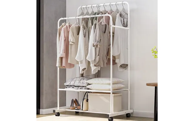Rolling Clothes Rail Garment Rack Double Bar Clothing Shelf