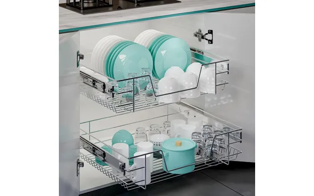Set Of 2 Pull Out Wire Basket Kitchen Cabinet Larder Organizer Cupboard Drawer - 60cm