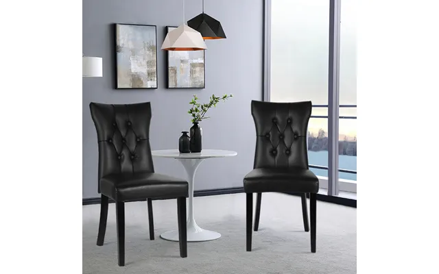 Two Black Pu Leather Dining Chairs With Buttons