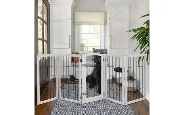White 280cm Freestanding Wooden 5 Panel Pet Playpen