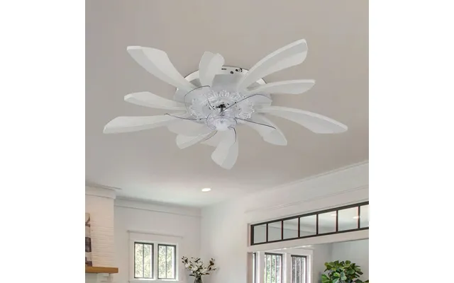 White Creative Ceiling Fan With Led Stepless Dimming Light
