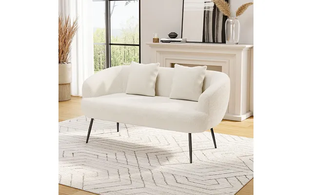 White Teddy Fabric Loveseat With Metal Legs