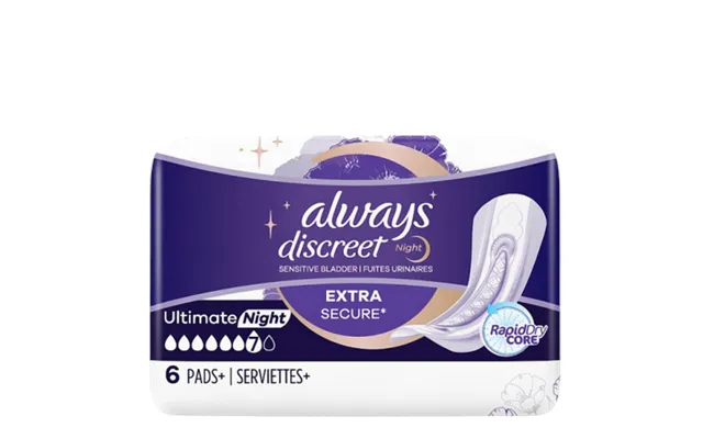 Always Discreet Ultimate Night Size 7 Sensitive Bladder Incontinence Pads - 6 Pcs product image