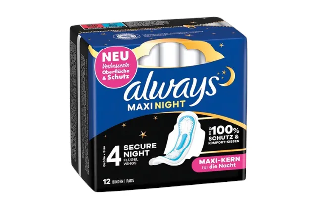 Always Maxi Night Size 4 Sanitary Pads With Wings - 12 Pcs