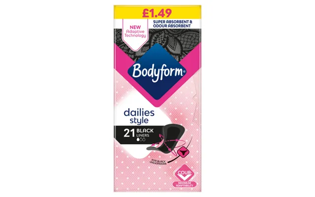 Bodyform Dailies Style Black Panty Liners - 21 Pcs