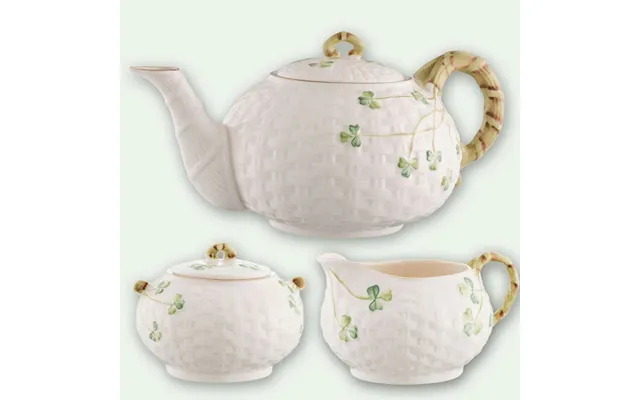 Belleek Classic 1880 - Gold Shamrock Teapot Sugar And Cream Set