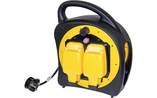 13a 2 Gang Indoor Outdoor Weatherproof Garden Reel Mains Extension 25m Cable Ip54 240v Black And Yellow