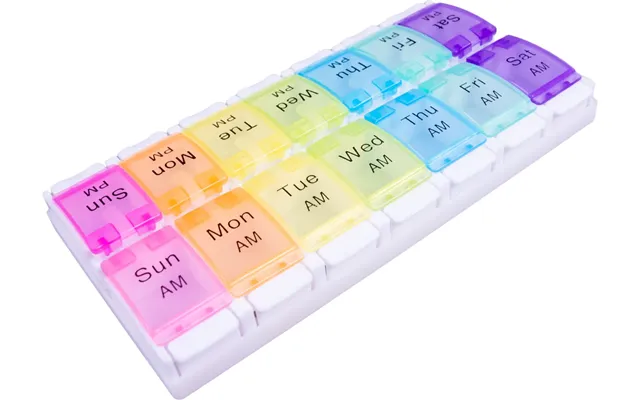 7 Day Weekly 2 Section 14 Compartment Am Pm Pill Tablet Push Button Dispenser Box